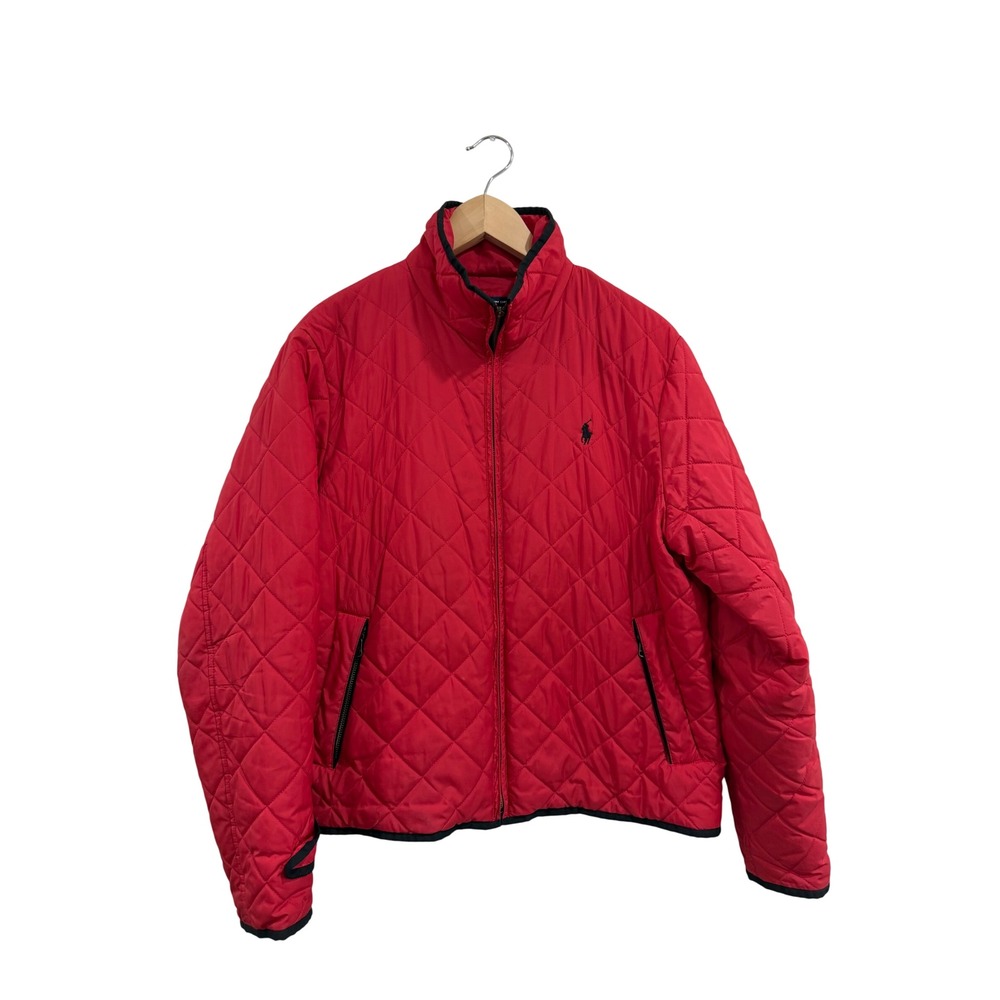 Ralph Lauren Sport Red Quilted Jacket Womens XL Diamond Puffer Mock Neck